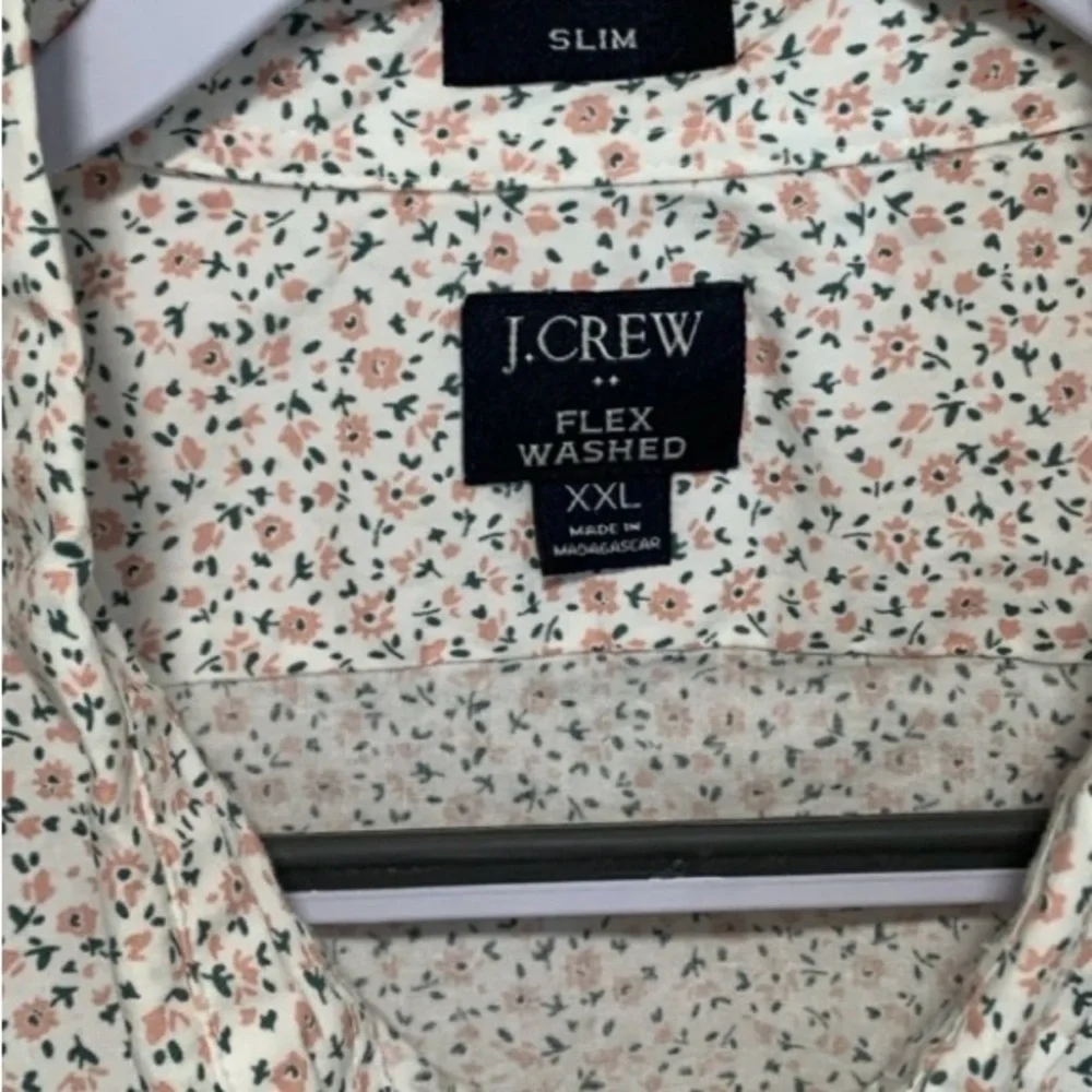 J. Crew Men's White Subtle Floral Button Up Shirt Slim Fit Size XXL 98% Cotton